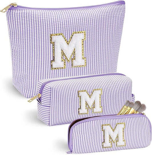 YOOLIFE Purple Cute Travel Makeup Bag - Preppy Makeup Sister Girlfriend Gifts Monogram Cosmetic Bags for Women Friend Birthday Gifts 10 11 12 13 14 15 Year Old Girl Gift M