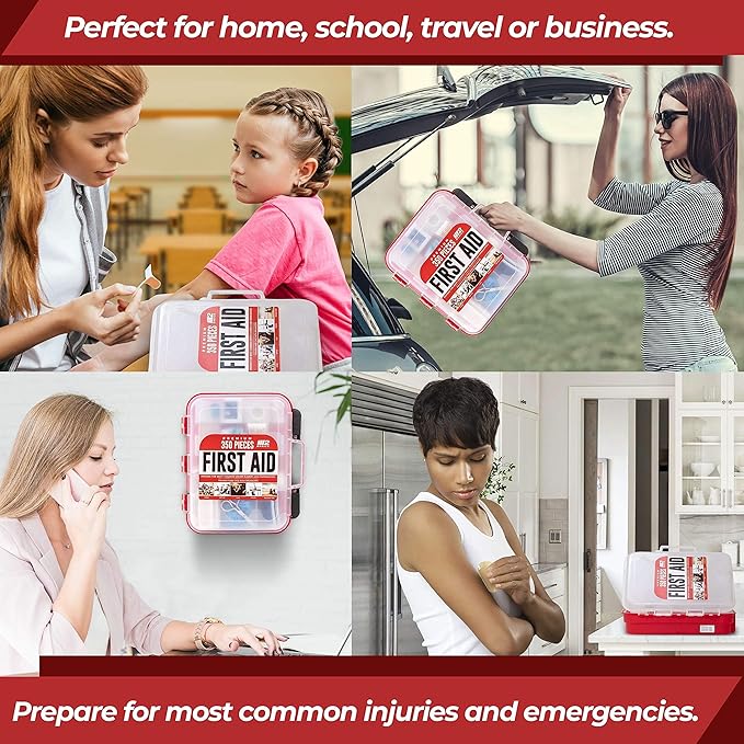 M2 BASICS Professional 350-Piece Emergency First Aid Kit for Car, Home, Office & Business – Organized Dual-Layer Hard Case, Wall-Mountable Medical Supply Organizer, OSHA Workplace Safety