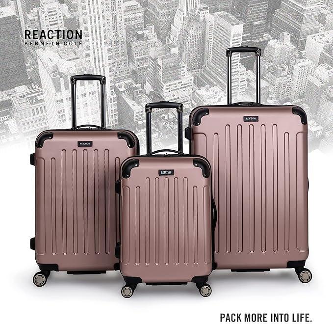 Kenneth Cole REACTION Renegade Luggage Expandable 8-Wheel Spinner Lightweight Hardside Suitcase, Rose Gold, 24-Inch Checked