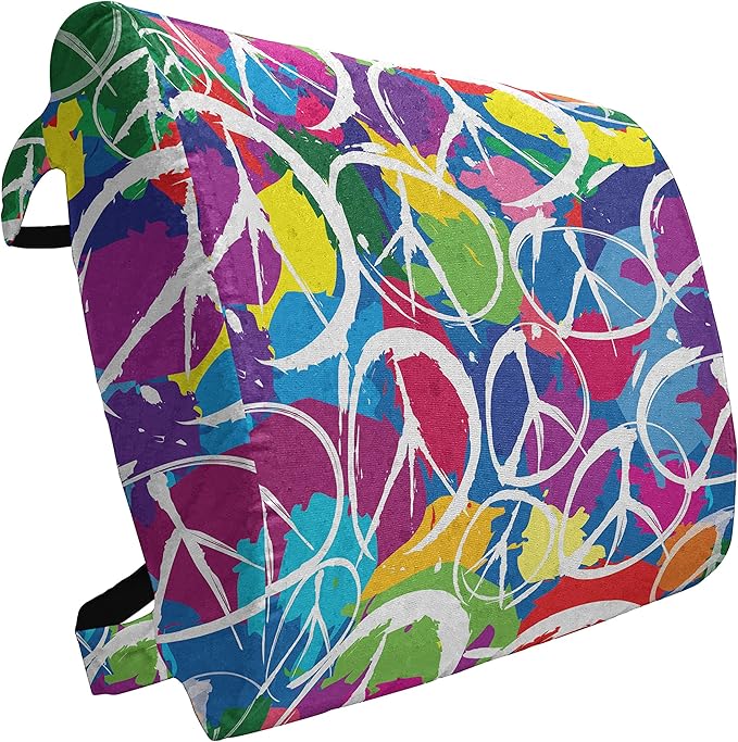 Ambesonne Retro Lumbar Back Support Pillow, Universal Peace Sign on Colorful Pop Art Style Background Pacifist Activism, High Density Foam for Office Chairs Car Seats, 14" x 13", Purple Blue