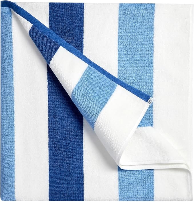 Cotton Oversized Beach Towel - Extra Large 40"X70" Plush Thick Pool Towel, XL Fluffy Blue Beach Towels Stripe Swimming Towel for Adults Mens Women (White Navy Blue)