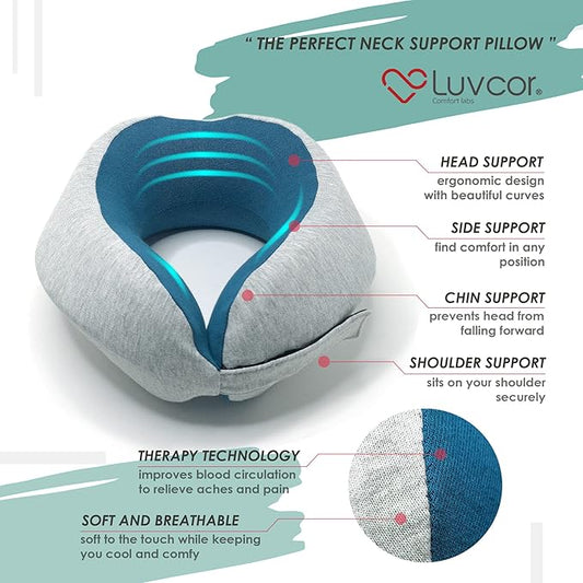 Premium Quality Memory Foam Travel Neck Pillow Bundle - Best Ergonomic Pillow for Airplane Travel, car Ride, Sleeping. Comes with Eye mask, earplugs and Storage Bag