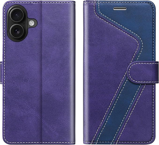 CIVICASE for iPhone 16 Plus Wallet Case,PU Leather Flip Case RFID Blocking Credit Card Holder Folio Magnetic Stand TPU Shockproof Cover Compatible with iPhone 16 Plus, Purple Blue