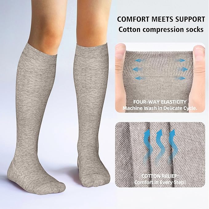 LEVSOX Thick Cotton Compression Socks for Women&Men 20-30mmHg Knee High Cute Support Sock for Nurses, Pregnancy, Travel