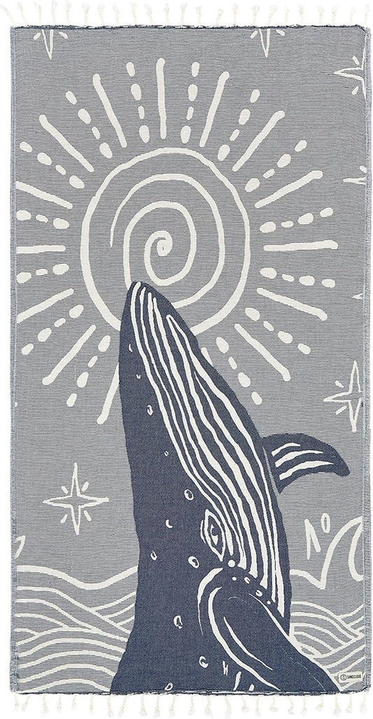 Sand Cloud Turkish Beach Towel - Sand Free - 100% Organic Turkish Cotton Yarn - Quick Dry Towel for Beach, Picnic, Blanket or Bath Towel - As Seen on Shark Tank - Marine Life (Mystical Whale)
