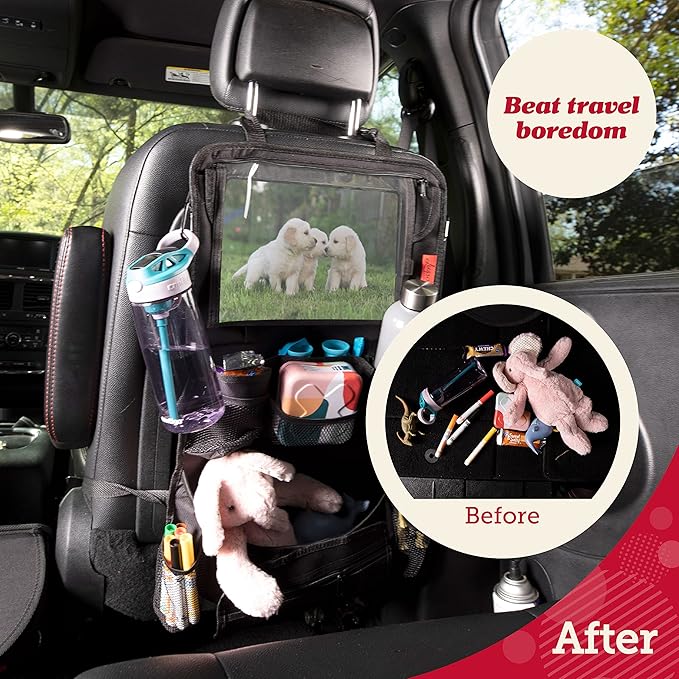 Lusso Gear Heavy Duty Back Seat Car Organizer Extra Large for Protection, Sag Proof & Reinforced Corners, Protects iPad & Backseat, 12 Versatile Car Seat Organizer Storage Compartments (Gray)