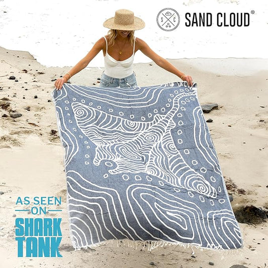 Sand Cloud Large Turkish Beach Towel - Sand Free - 100% Organic Turkish Cotton Yarn - Quick Dry Towel for Beach, Picnic, Blanket or Bath - As Seen on Shark Tank - Marine Life (Devil Ray)