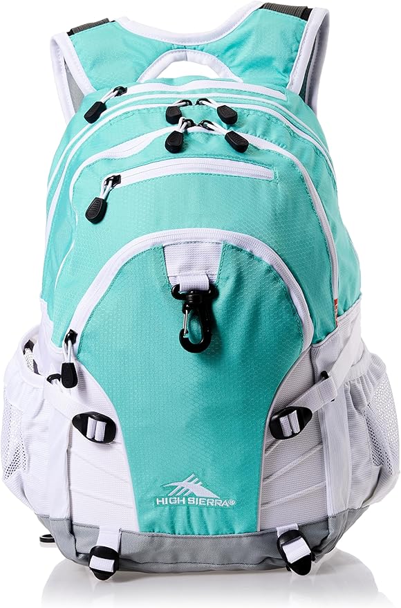 High Sierra Loop Backpack, Travel, or Work Bookbag with tablet sleeve, One Size, Aquamarine/White/Ash