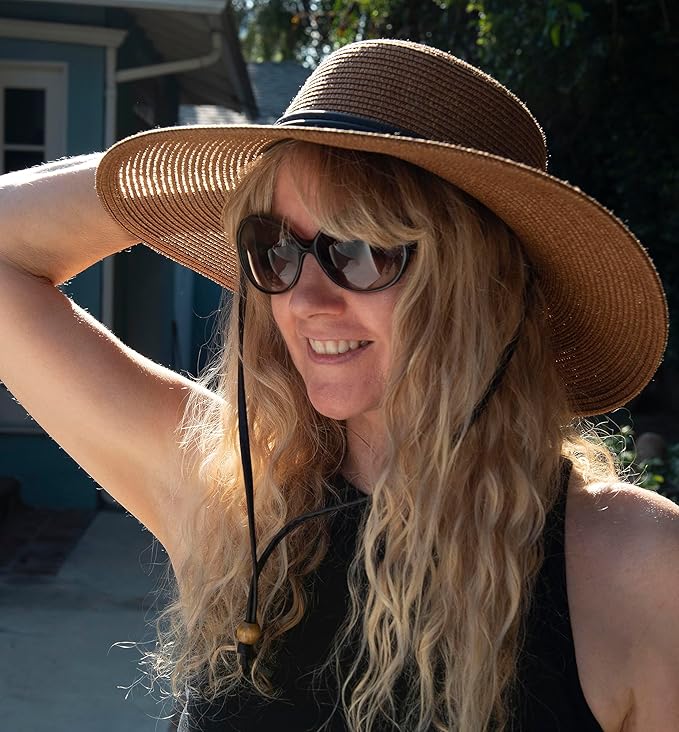 Sloggers Women's Wide Brim Braided Sun Hat with Wind Lanyard - UPF 50+ Maximum Sun Protection