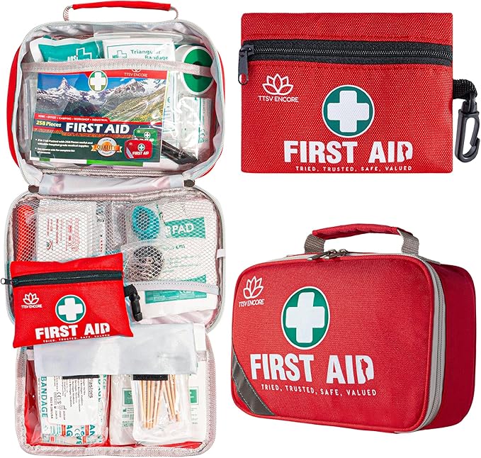 258-Piece 2-in-1 Emergency First Aid Kit for Home, Car, Camping & Hiking – Waterproof Portable Survival Medical Kit with Mini 1st Aid Pouch – Trauma, Travel, Disaster Preparedness Supplies