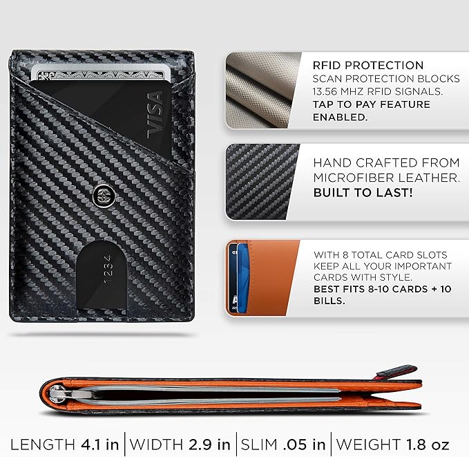 Suavell Slim Wallets for Men. RFID Money Clip Wallet, Slim Wallet, Thin Front Pocket Credit Card Wallet, Minimalist Bifold (Charcoal Rust Pilot)