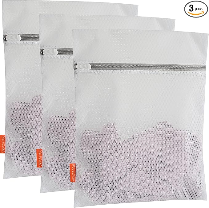 Polecasa 3Pcs 12 x 16 Inches Extra Durable 125g Diamond Mesh Laundry Bags with Sturdy Zipper for Delicates, Protect Clothes in Washing Machine, Laundry Room Essentials for College, Dorm (3 Medium)