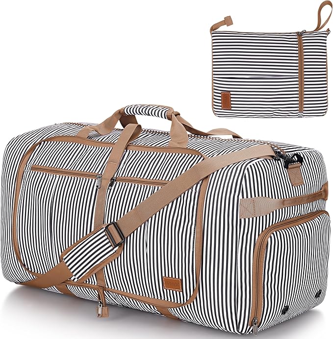 120L Travel Duffle Bag for Men and Women, Large Foldable Duffel Bag for Travel with Shoe Compartment Overnight Weekender Bag Gym Bag Water & Tear Resistant (Stripe, 120L)