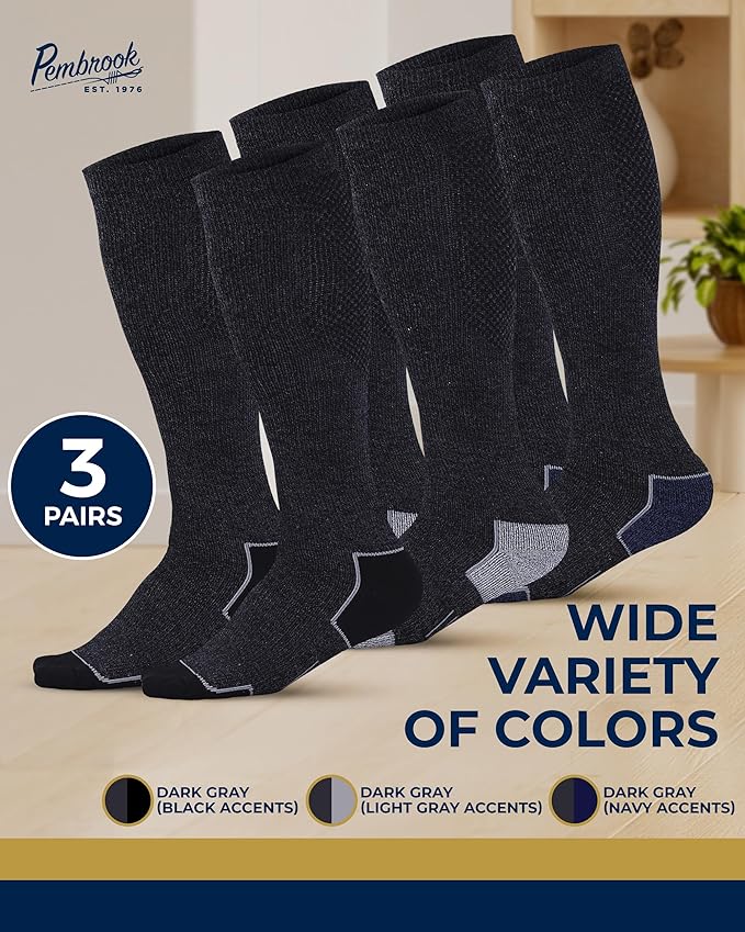 Pembrook Light Compression Socks for Men - 3 Pairs | 8-15 mmhg Compression Dress Socks for Men | Support Socks for Men