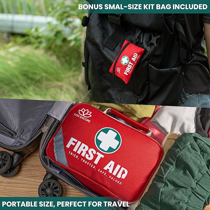 258-Piece 2-in-1 Emergency First Aid Kit for Home, Car, Camping & Hiking – Waterproof Portable Survival Medical Kit with Mini 1st Aid Pouch – Trauma, Travel, Disaster Preparedness Supplies