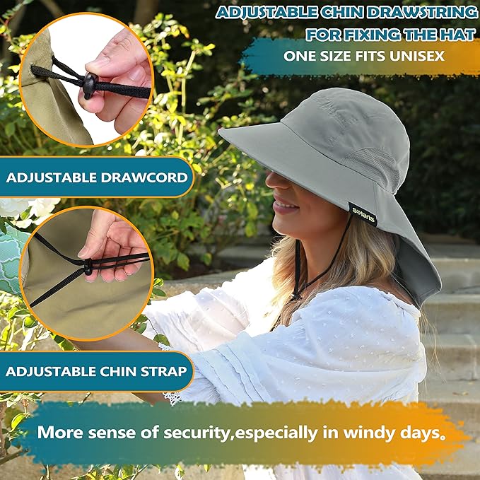 Solaris Sun Hat with Neck Flap, UPF 50 Sun Protection Lightweight Sun Cap for Men Women, Wide Brim Hat for Fishing Hiking