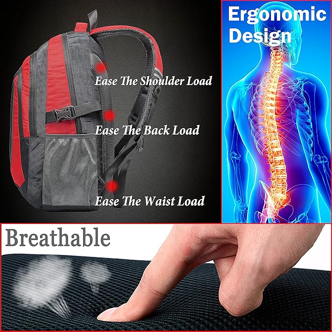 ProEtrade Backpack Bookbag for College Sturdy Travel Business Hiking Fit Laptop Up to 15.6 Inch Multi Compartment Gifts for Men Women Night Light Reflective (red)