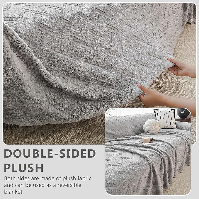 Sherpa Fleece Couch Cover for 3 Cushion Sofa, Grey, 71" x 134" - Pet Proof Sofa Covers Heavy Duty Scratch Resistant Pet Friendly Furniture Cover - Easy Install, Machine Washable
