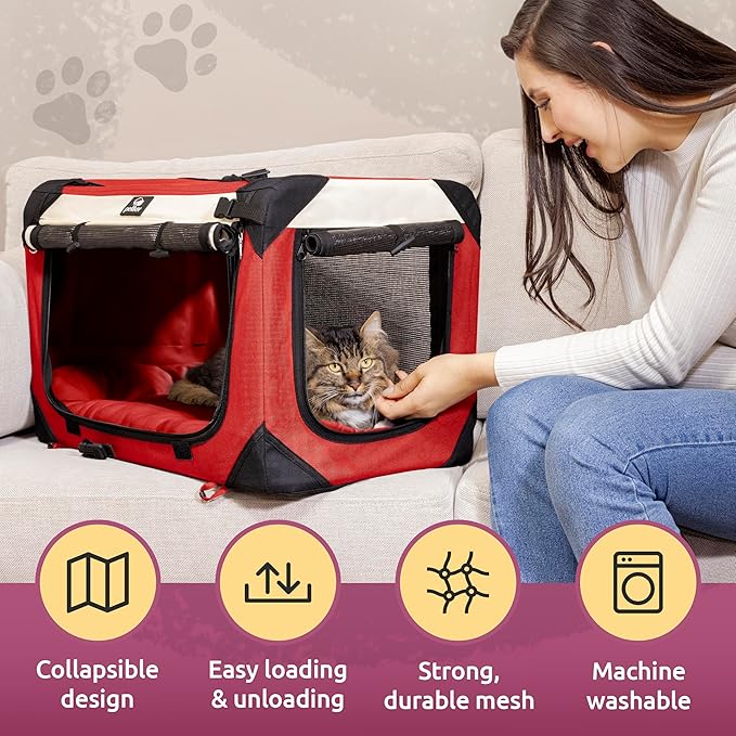 Cat & Dog Pet Carrier, Soft-Sided, Medium 20"x13"x13" Fits Most Cats or Small Dog, Comfortable for Travel & Vet Visits, Privacy Windows, Removable Plush Bed, Locking Zippers, Folds Flat