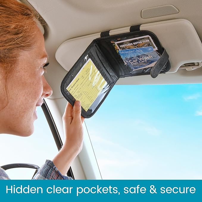 High Road Car Visor Organizer and Registration and Insurance Card Holder with Clear Document Pockets and 3 Card Holders - Vehicle Document Holder for Cars, Trucks and SUVs