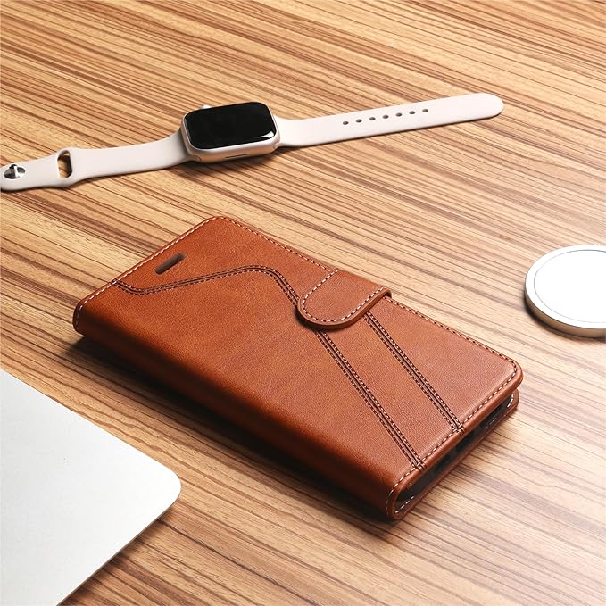 CIVICASE for iPhone 17 Wallet Case,PU Leather Flip Case RFID Blocking Credit Card Holder Folio Magnetic Stand TPU Shockproof Cover Compatible with iPhone 17, Brown