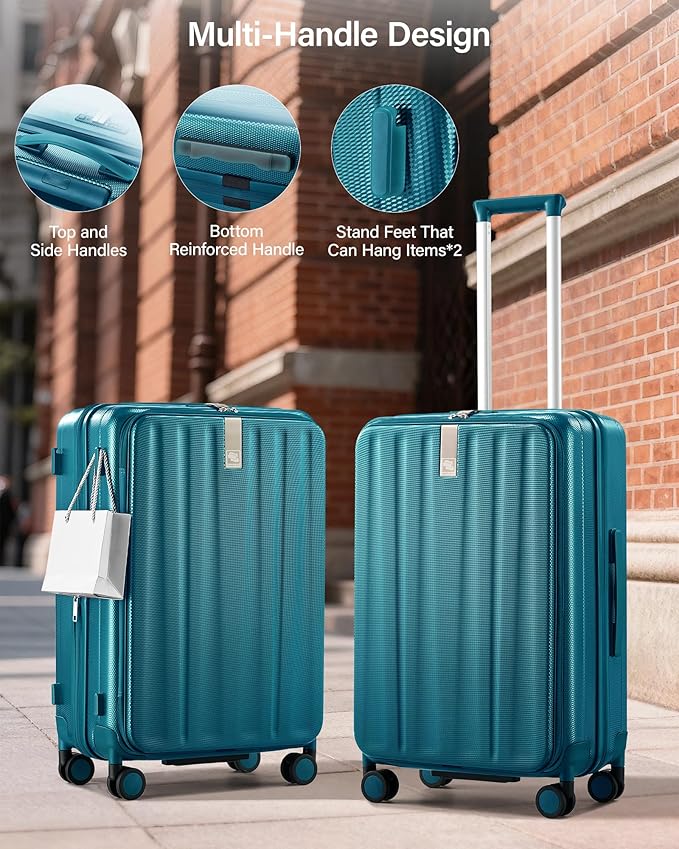 Hanke 24 Inch Expandable Luggage Top Opening Checked Bag Luggage Hard Shell Suitcases with Wheels Lightweight Travel Luggage Medium Suitcase with Lock for Woman Men-Caribbean Blue