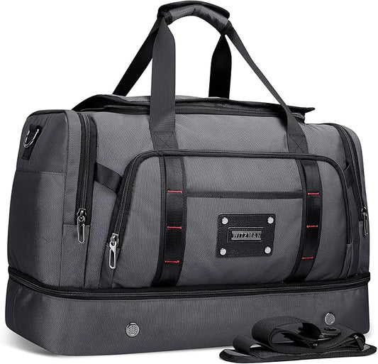 WITZMAN Travel Duffle Bag for Men 55L Large Carry-on Overnight Weekend Bags with Shoe Compartment Duffel Bag for Airplane(B720 Silvery Grey)