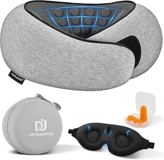 Premium Travel Pillow, Upgraded Memory Foam Neck Pillow, 360° Ergonomic Design Airplane Pillow Travel Pillows for Airplanes, Cars, Offices, Home Use, Ideal for Adults and Kids (Light Gray)