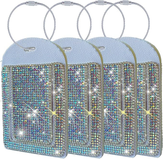 Glittering Silver Diamond Luggage Tag - Sparkling Rhinestone, Bling Baggage Identifier for Suitcases & Handbags & Backpack - Stylish Travel Accessory, 4 Pcs