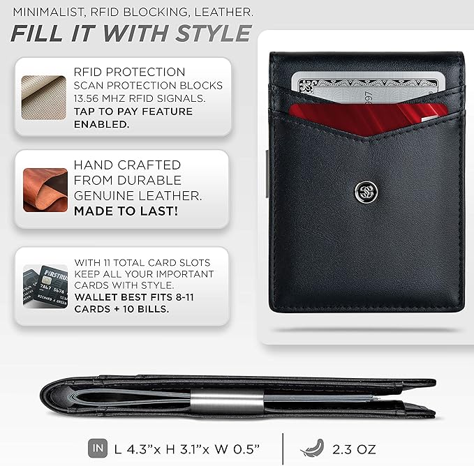 Suavell Slim Wallets for Men. Minimalist Bifold Wallet With Money Clip & ID Window. RFID Blocking Credit Card Holder Front Pocket Wallet, Gifts For Men - Husband Father On Birthday Anniversary.