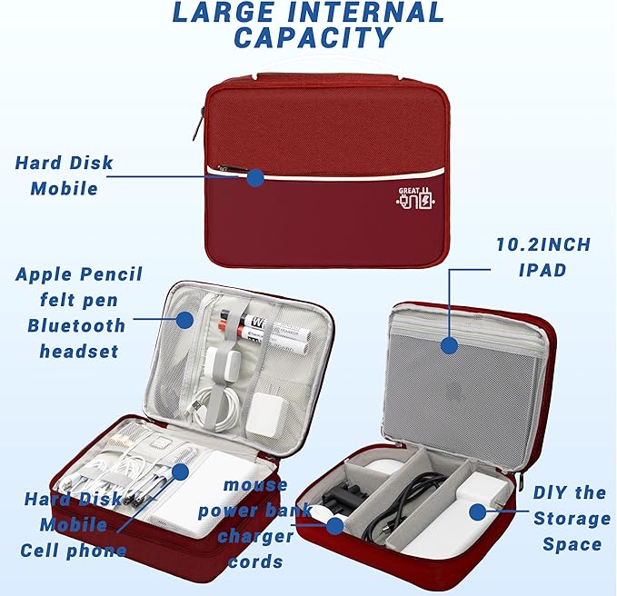 Electronics Organizer,Travel Cord Organizer Pouch, Portable Cable Organizer Bags, Waterproof Electronic Accessories Storage Case for Cables, Cords, Charger, Phone (Three Layer-Winered)