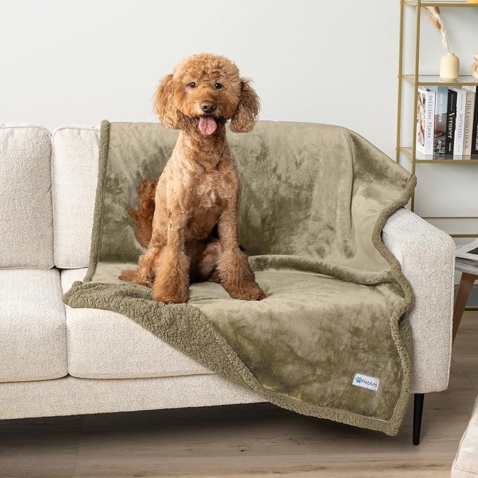 PetAmi Waterproof Dog Blanket for Small Medium Dog Puppy Cat Throw for Couch Cover Leakproof Protection, Sherpa Fleece, Reversible Soft Washable 29x40 Taupe Taupe