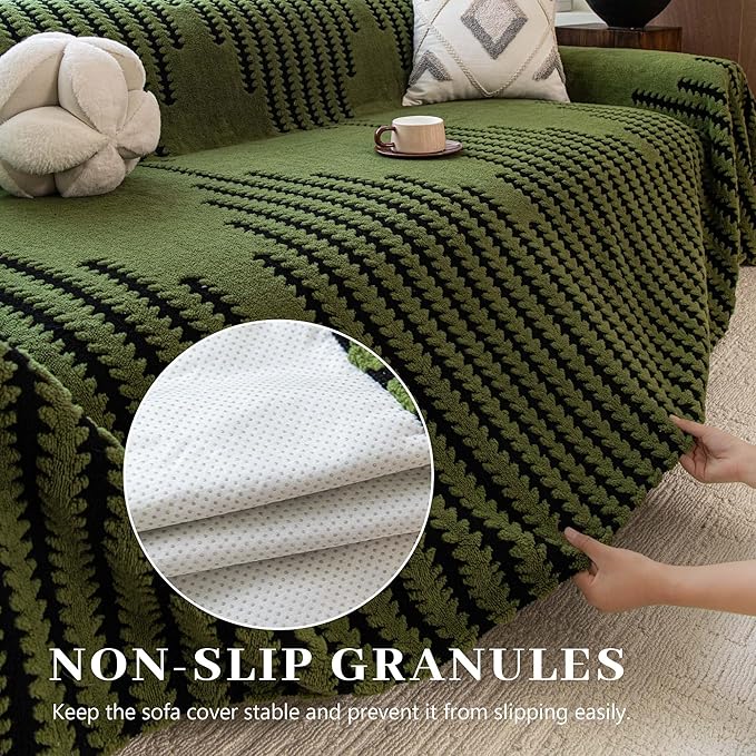 Sherpa Fleece Couch Cover for Dogs Washable Non Slip, Pet Proof Sofa Covers for 3-4 Cushion Couch Heavy Duty Scratch Resistant Pet Friendly Furniture Cover Fits Love Seat 71" x 150", Green