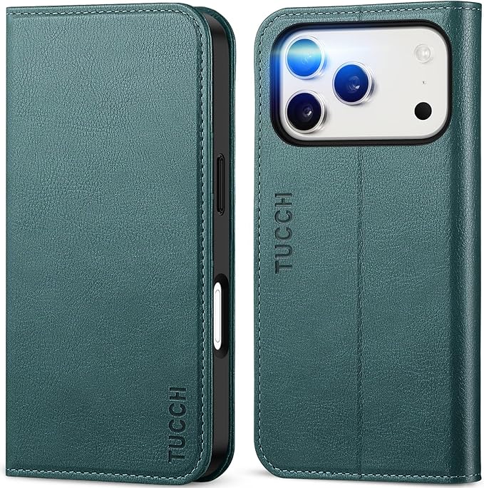 TUCCH Wallet Case for iPhone 17 Pro (6.3-Inch) 2025, 3 Credit Card Slot | RFID Blocking | Stand | PU Leather | Shockproof TPU Interior Shell | Protective Flip Folio Cover | Teal Blue