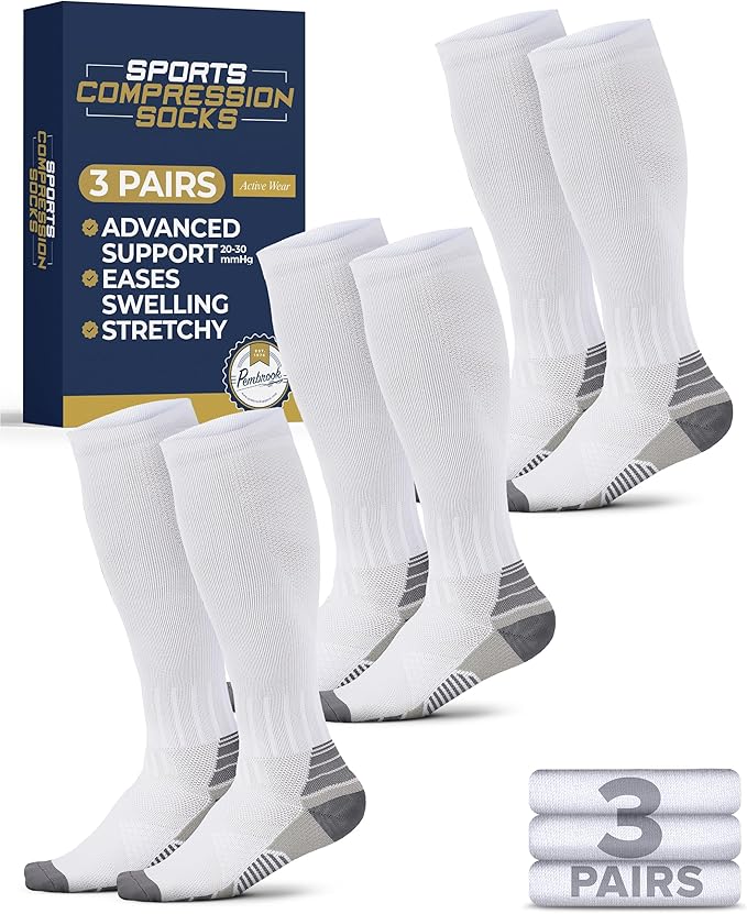 Pembrook 3 Pairs Compression Socks 20-30 mmHg - Compression Socks for Women and Men | Running, Athletic, Travel, Nurses