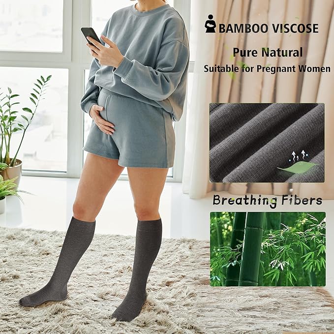 LEVSOX Viscose Made from Bamboo Compression Socks for Pregnant Women 20-30 mmHg Knee High Cute Mens Supports Socks for Travel