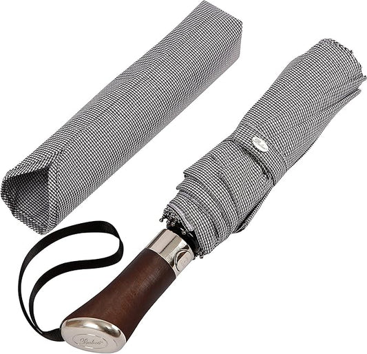Balios (Designed in UK) Travel Umbrella Luxurious Golden Hardwood Handle Auto Open & Close Windproof Frame Single Canopy Automatic Folding Umbrella Men's & Ladies
