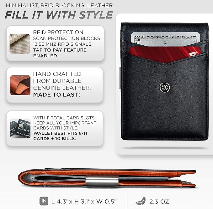 Suavell Slim Wallets for Men. Minimalist Bifold Wallet With Money Clip & ID Window. RFID Blocking Credit Card Holder Front Pocket Wallet, Gifts For Men - Husband Father On Birthday Anniversary.