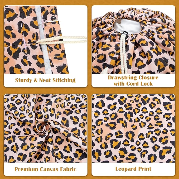 Canvas Laundry Bag with shoulder Strap 24" x 29", Large Drawstring Dirty Clothes Bag Washable Laundry Sack for College Dorm, Travel, Home, Camp (Leopard)