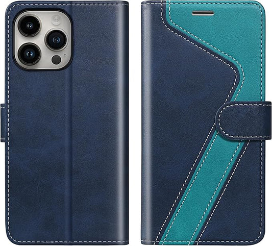 CIVICASE for iPhone 15 Pro Wallet Case,Leather Flip Case RFID Blocking Credit Card Holder Folio Magnetic Stand TPU Shockproof Cover Compatible with iPhone 15 Pro Blue Green