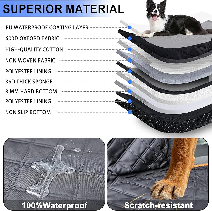 Hard Bottom Back Seat Extender for Dogs, Waterproof Dog Car Seat Cover, 420lb Support, 600D Heavy Duty Car Seat Protector Dog Hammock for Sedan, SUV, Small Truck(Black & Orange)