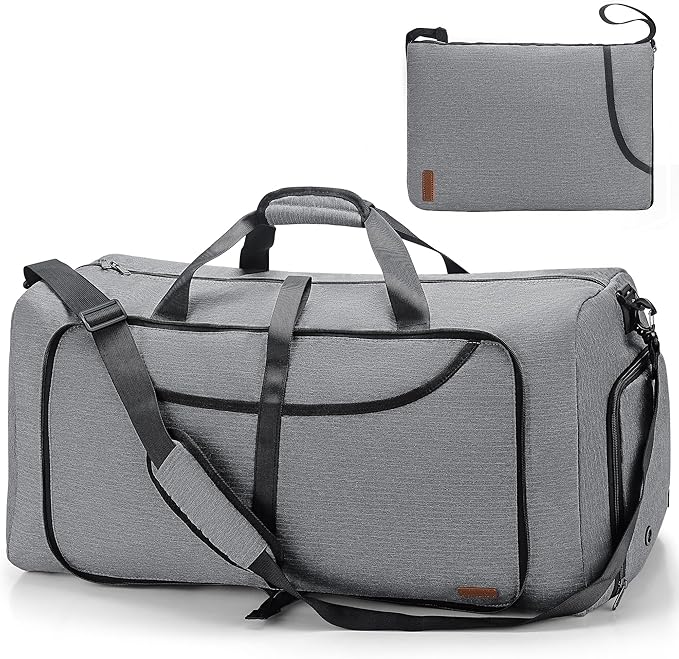 80L Duffle Bag for Travel, Large Foldable Waterproof Travel Duffel Bags Weekender Overnight Bag for Men and Women with Shoe Compartment (Gray)