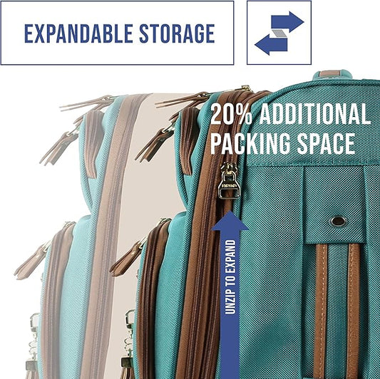 Steve Madden Designer Luggage - Checked Large 28 Inch Softside Suitcase - Expandable for Extra Packing Capacity - Lightweight Bag with Rolling Spinner Wheels (Harlo Teal Blue)