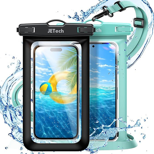 JETech Waterproof Phone Pouch, 2 Pack Water Proof Case for iPhone 17 16e 16 15 14 Air Pro Max Plus, Galaxy S25 S24 Ultra, Pixel 10 Series and Others up to 7.2 Inch, IPX8 Dry Bag (Black+Green)