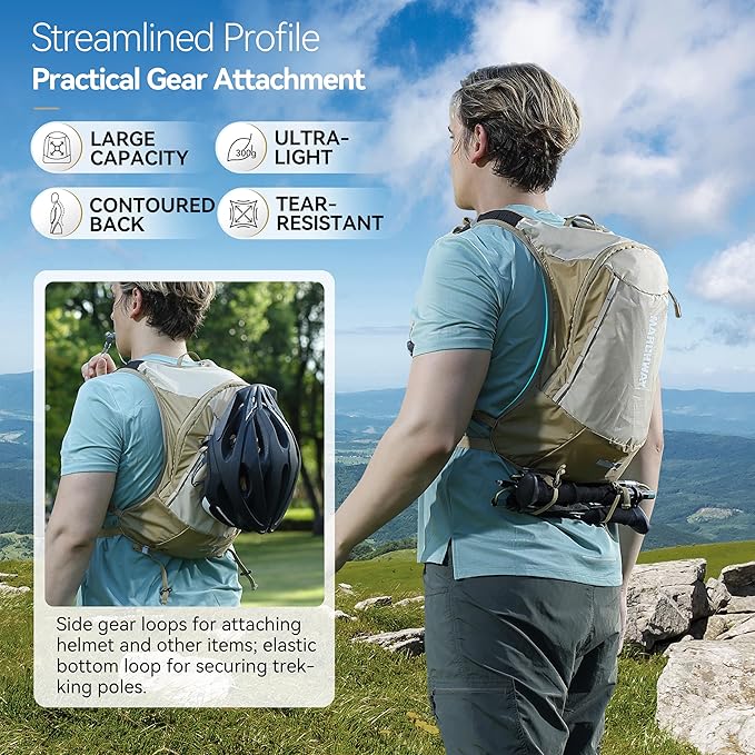 MARCHWAY Ultralight Hydration Backpack with 3L TPU Water Bladder, Sleek High-Capacity Day Pack for Cycling, Hiking, Running, Backpacking, Travel