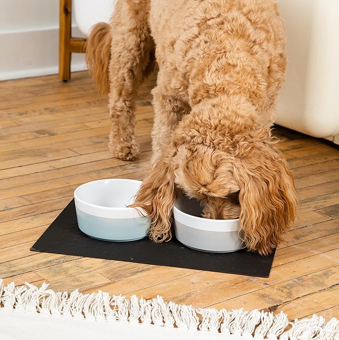 Waggo Dipper Ceramic Dog Bowl for Small and Large Breeds - Heavyweight and Durable Pet Food and Water Dish Crock, Dishwasher Safe, Modern (Medium, Cloud)