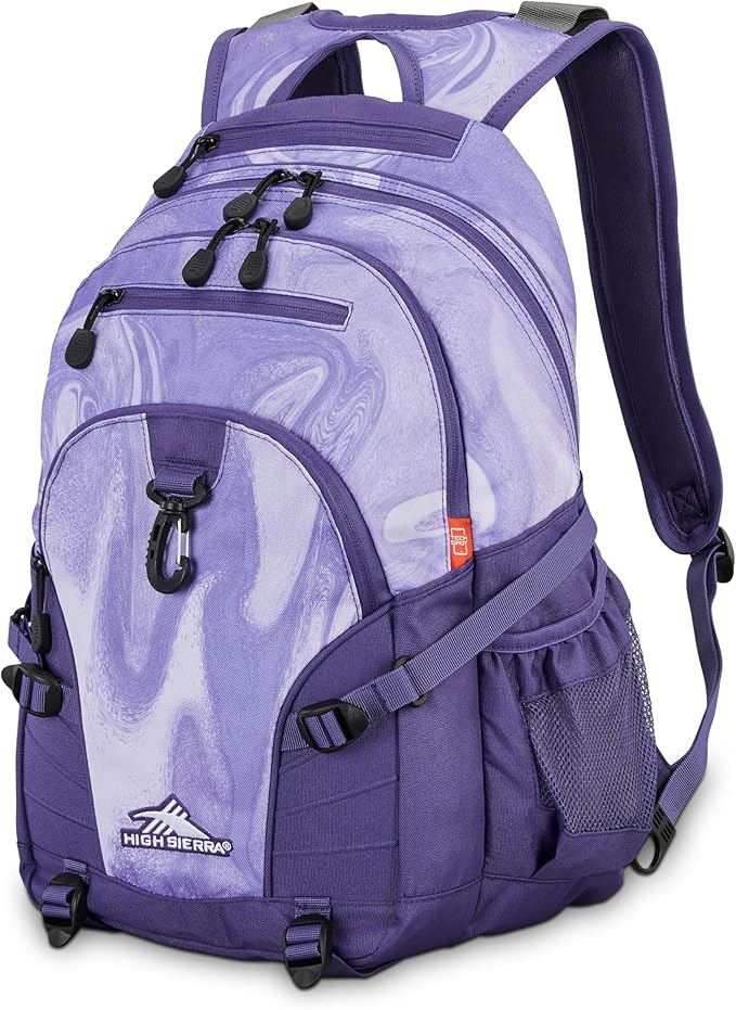 High Sierra Loop-Backpack, School, Travel, or Work Bookbag with tablet-sleeve, Purple Marble Swirl, One Size