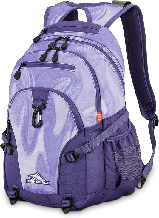 High Sierra Loop-Backpack, School, Travel, or Work Bookbag with tablet-sleeve, Purple Marble Swirl, One Size