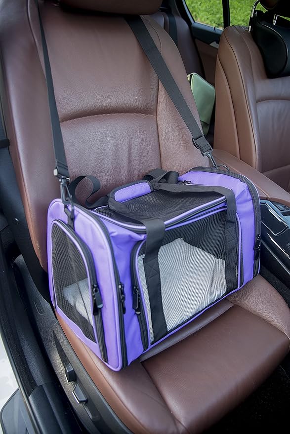 Soft Sided Carrier for Small Medium Cats Dogs,TSA Airline Approved Collapsible Travel Pet Carrier Medium Purple