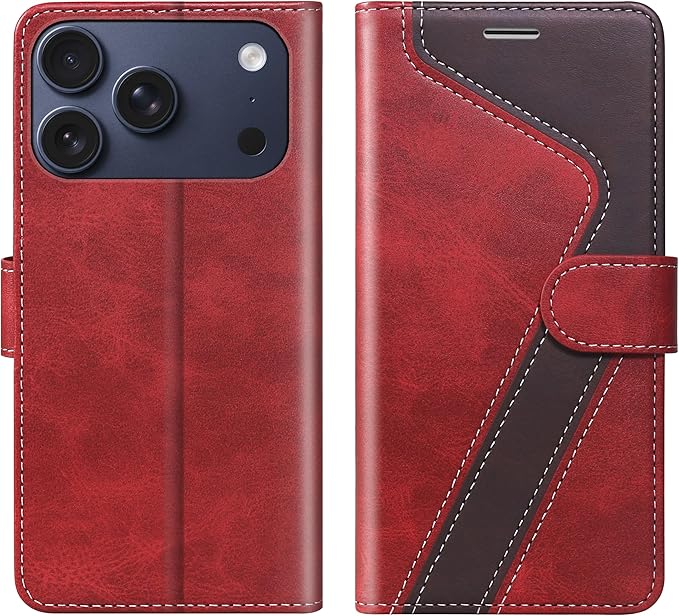 CIVICASE for iPhone 17 Pro Wallet Case,PU Leather Flip Case RFID Blocking Credit Card Holder Folio Magnetic Stand TPU Shockproof Cover Compatible with iPhone 17 Pro, Red Brown